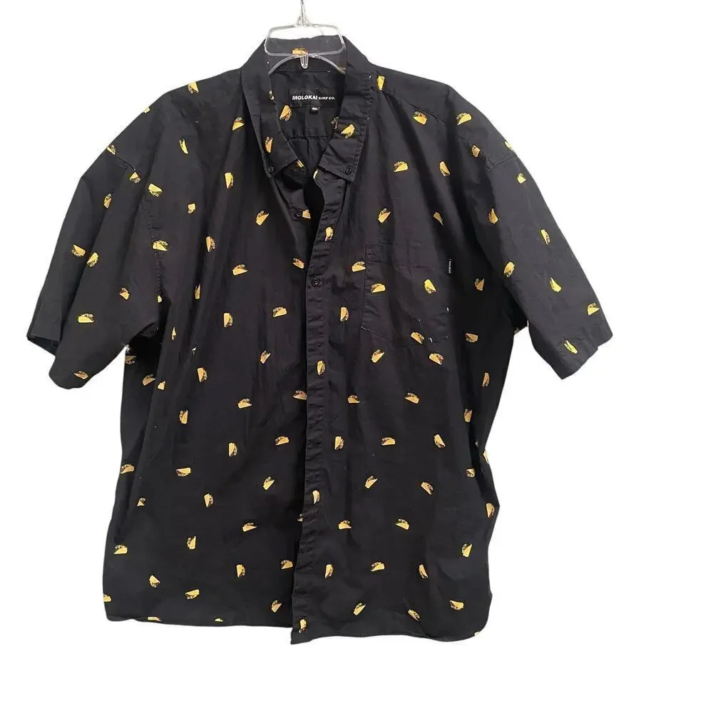 Molokai Surf Co Taco Print Shirt Mens 4XL Button Down Short Sleeve Graphic